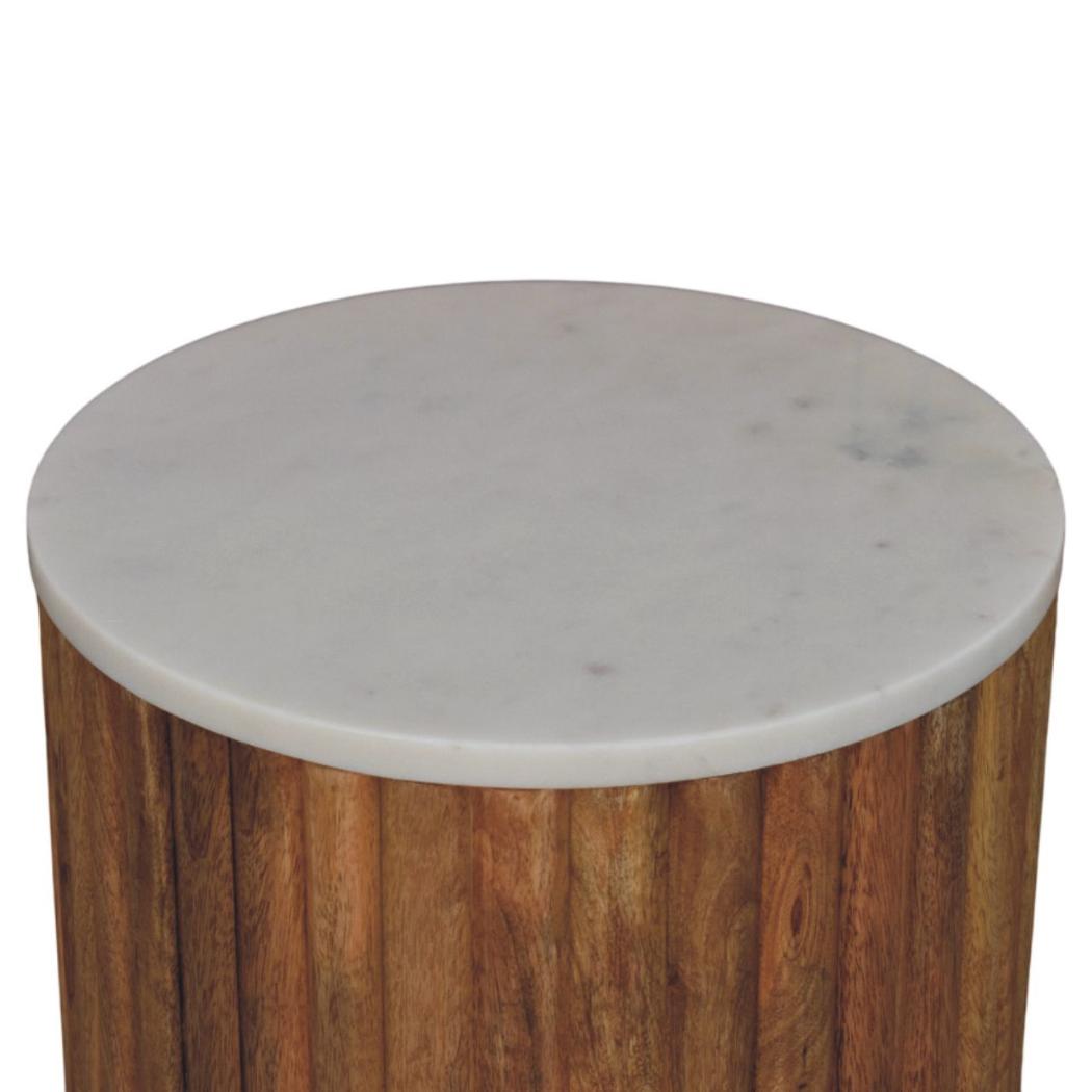 Fluted Marble Side Table | Solid Mango Wood | Stone Top