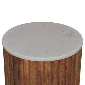 Fluted Marble Side Table | Solid Mango Wood | Stone Top