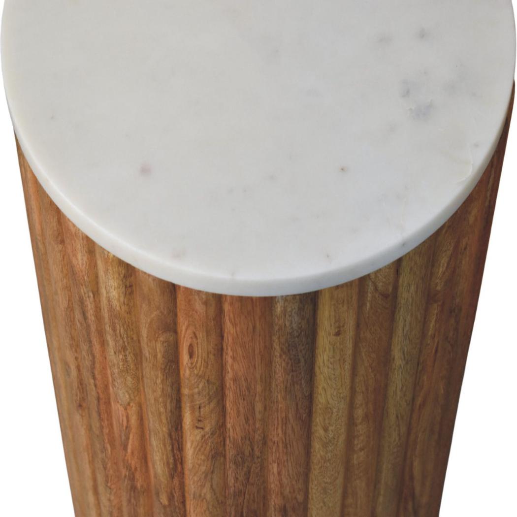 Fluted Marble Side Table | Solid Mango Wood | Stone Top