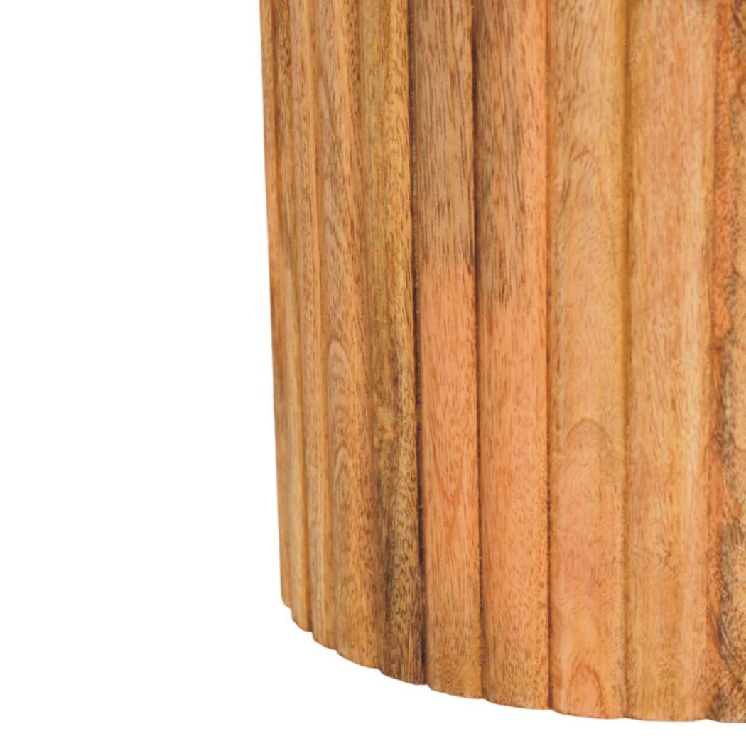 Fluted Marble Side Table | Solid Mango Wood | Stone Top