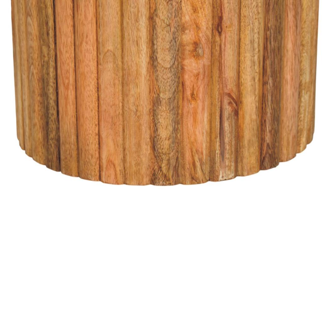 Fluted Marble Side Table | Solid Mango Wood | Stone Top