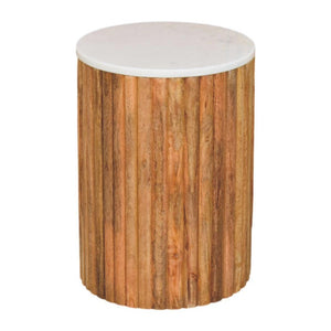 Fluted Marble Side Table | Solid Mango Wood | Stone Top