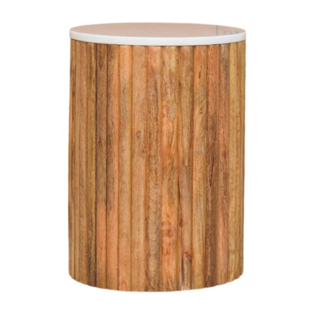 Fluted Marble Side Table | Solid Mango Wood | Stone Top