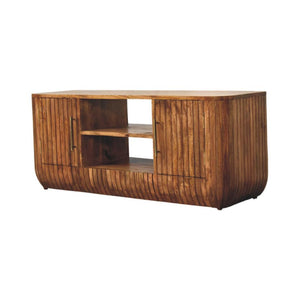 Fluted Media Console with Shelves | Textured Detail | Living Room Storage