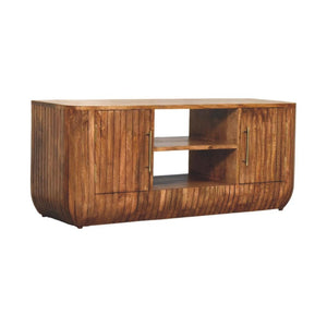 Fluted Media Console with Shelves | Textured Detail | Living Room Storage