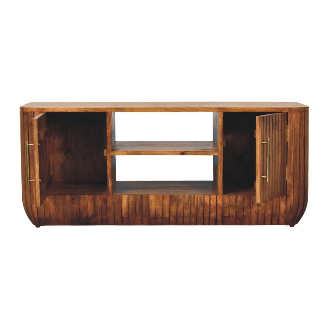 Fluted Media Console with Shelves | Textured Detail | Living Room Storage