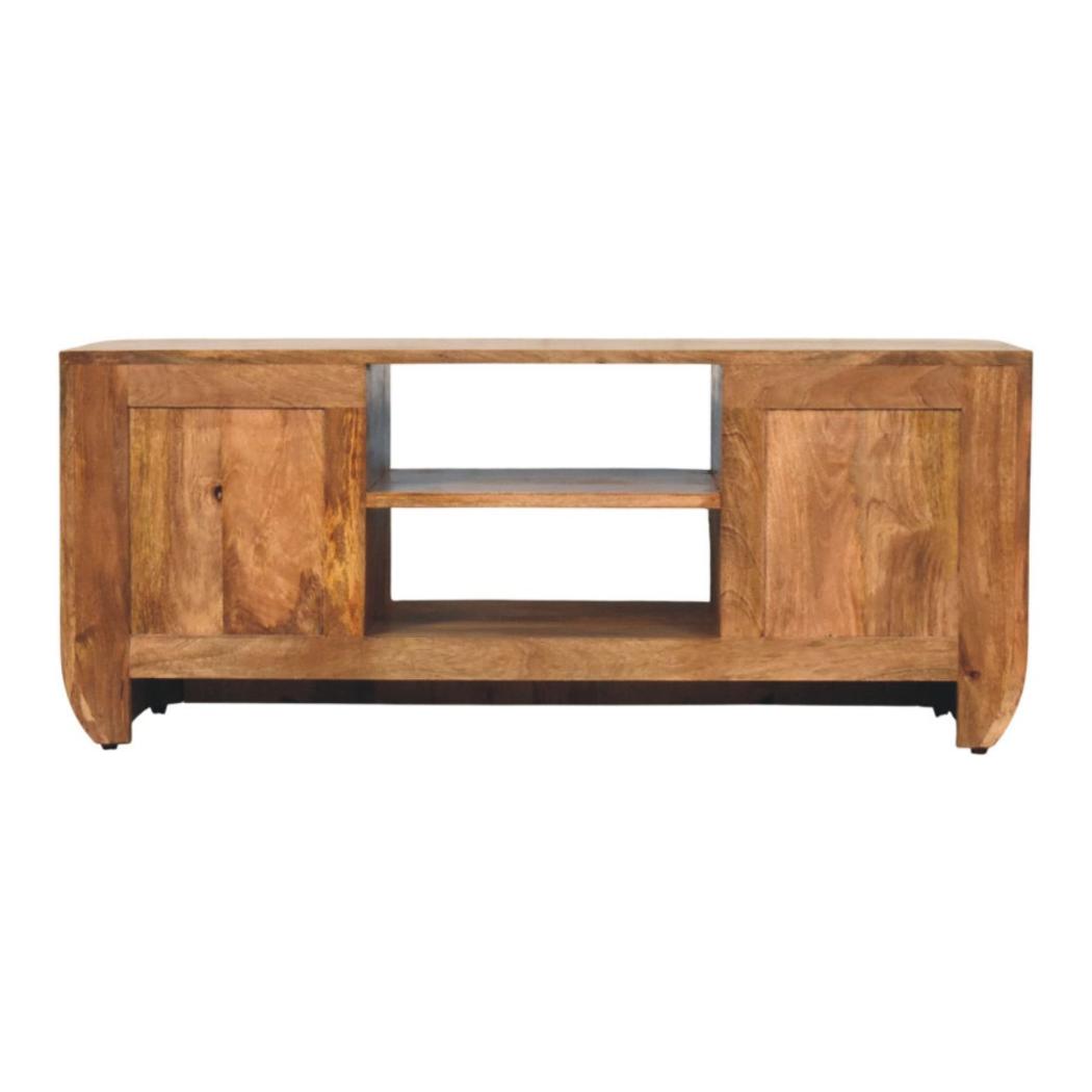 Fluted Media Console with Shelves | Textured Detail | Living Room Storage