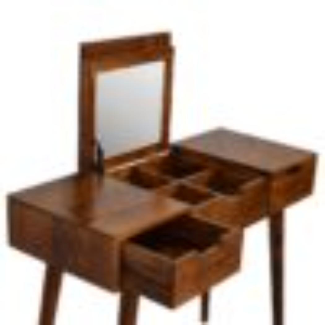 Foldable Mirror Dressing Table | Chestnut Finish | Space-Saving Vanity