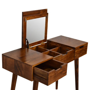 Foldable Mirror Dressing Table | Chestnut Finish | Space-Saving Vanity