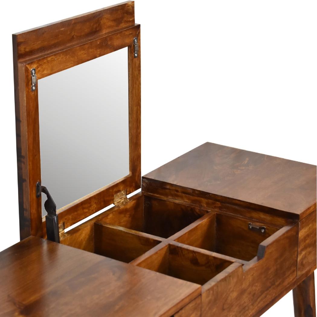 Foldable Mirror Dressing Table | Chestnut Finish | Space-Saving Vanity