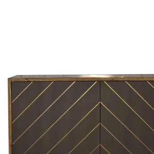 Foundry Brass Inlay Cabinet | Solid Mango Wood | Cement Grey Doors | Oak Finish