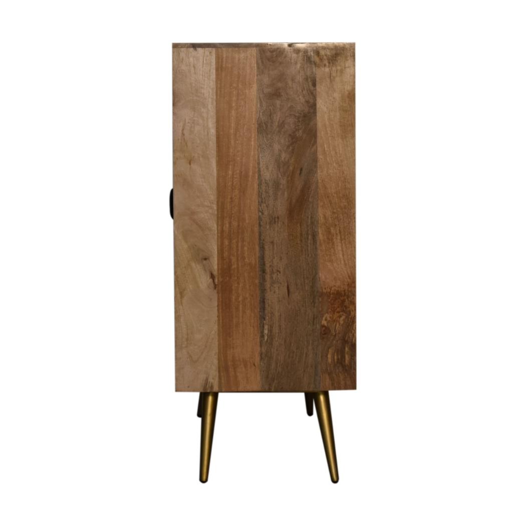 Foundry Brass Inlay Cabinet | Solid Mango Wood | Cement Grey Doors | Oak Finish