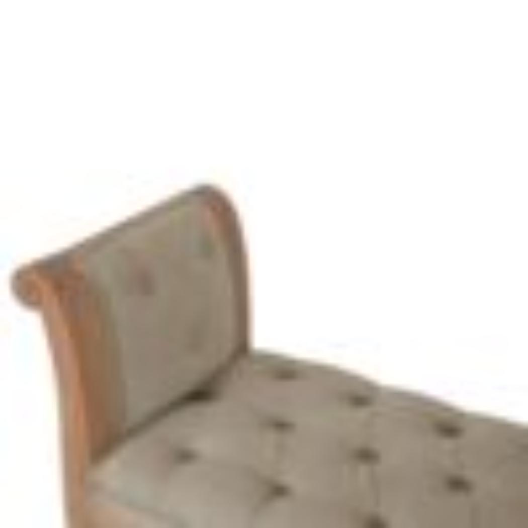 French Carved Bench | Mud Linen Upholstery | Solid Mango Wood Frame | Classic Seating