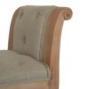 French Carved Bench | Mud Linen Upholstery | Solid Mango Wood Frame | Classic Seating
