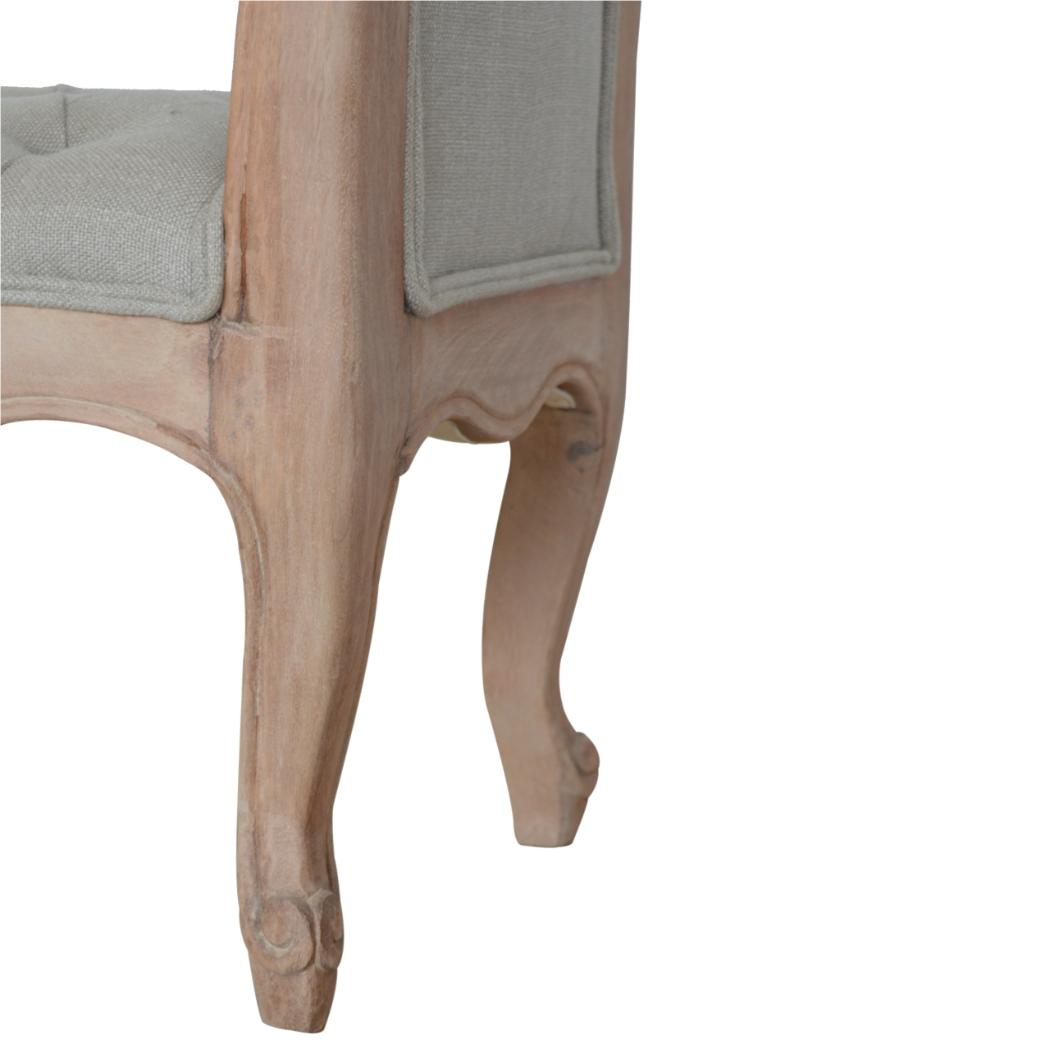 French Carved Bench | Mud Linen Upholstery | Solid Mango Wood Frame | Classic Seating