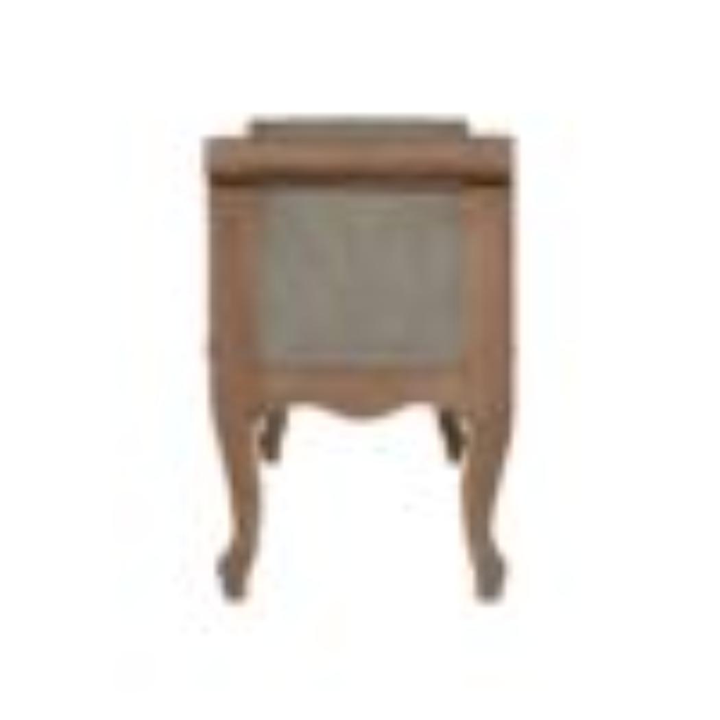 French Carved Bench | Mud Linen Upholstery | Solid Mango Wood Frame | Classic Seating