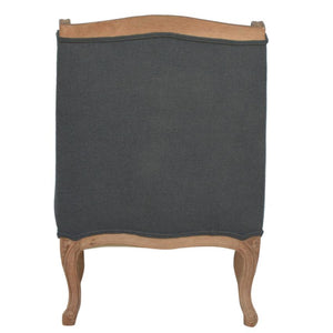 French Carved Linen Armchair | Ink Upholstery | Solid Mango Wood