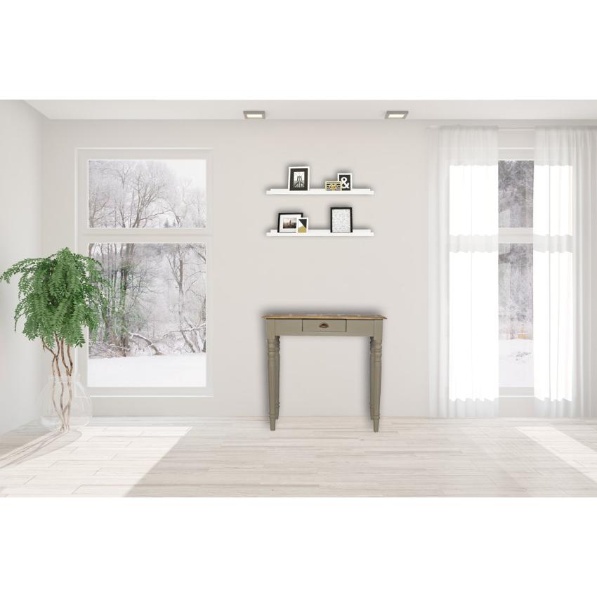 French Grey Mango Wood Writing Desk | 1 Drawer | Carved Legs