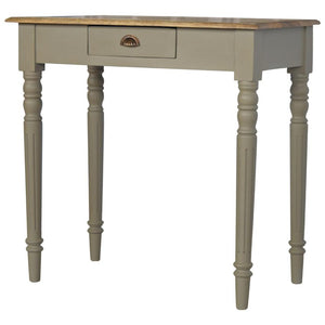 French Grey Mango Wood Writing Desk | 1 Drawer | Carved Legs