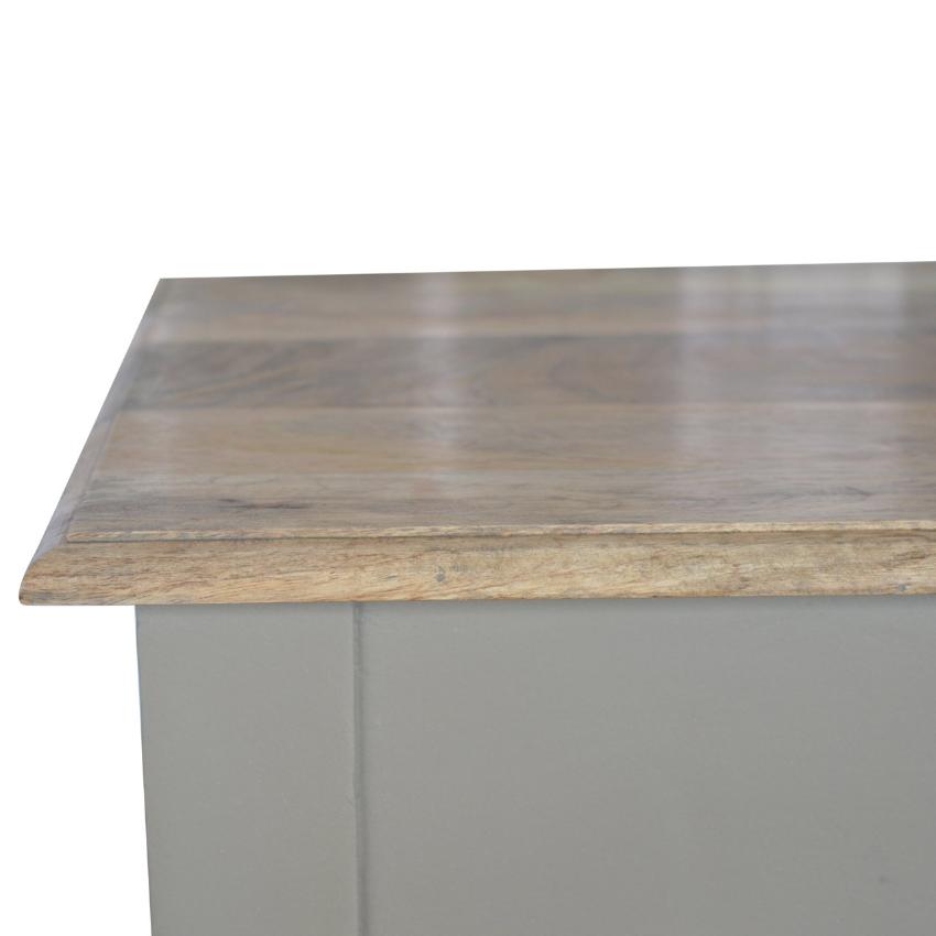 French Grey Mango Wood Writing Desk | 1 Drawer | Carved Legs