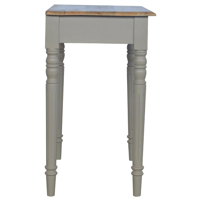 French Grey Mango Wood Writing Desk | 1 Drawer | Carved Legs