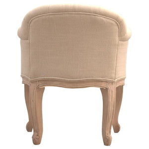 French Linen Accent Chair | Deep Button Tufting | Carved Mango Wood