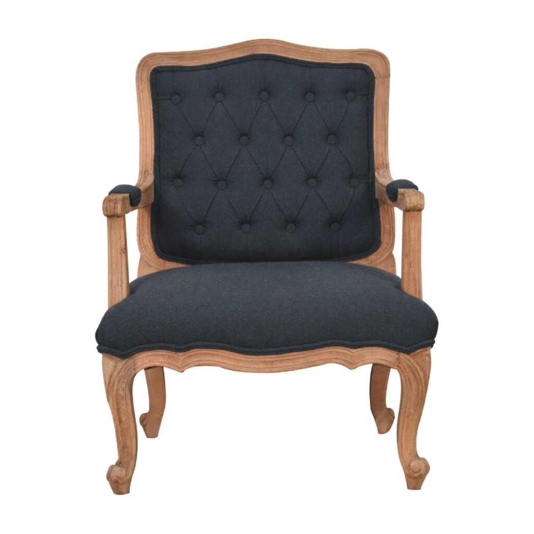 French-Style Accent Chair | Navy Blue Linen | Classic Upholstered Seating