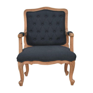 French-Style Accent Chair | Navy Blue Linen | Classic Upholstered Seating
