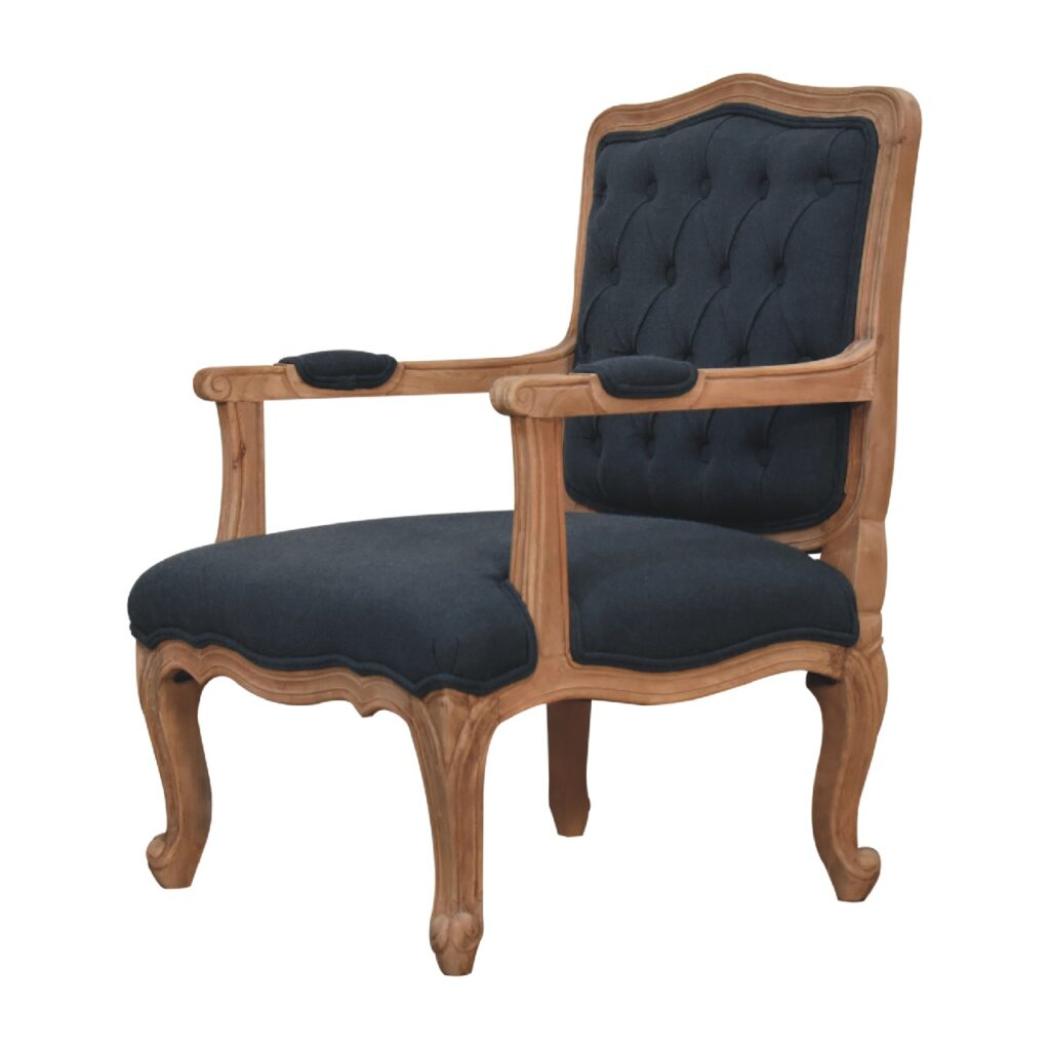 French-Style Accent Chair | Navy Blue Linen | Classic Upholstered Seating