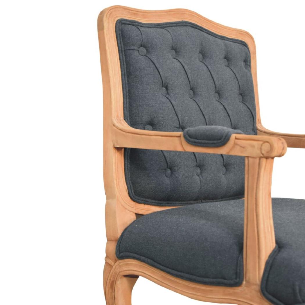 French-Style Accent Chair | Navy Blue Linen | Classic Upholstered Seating