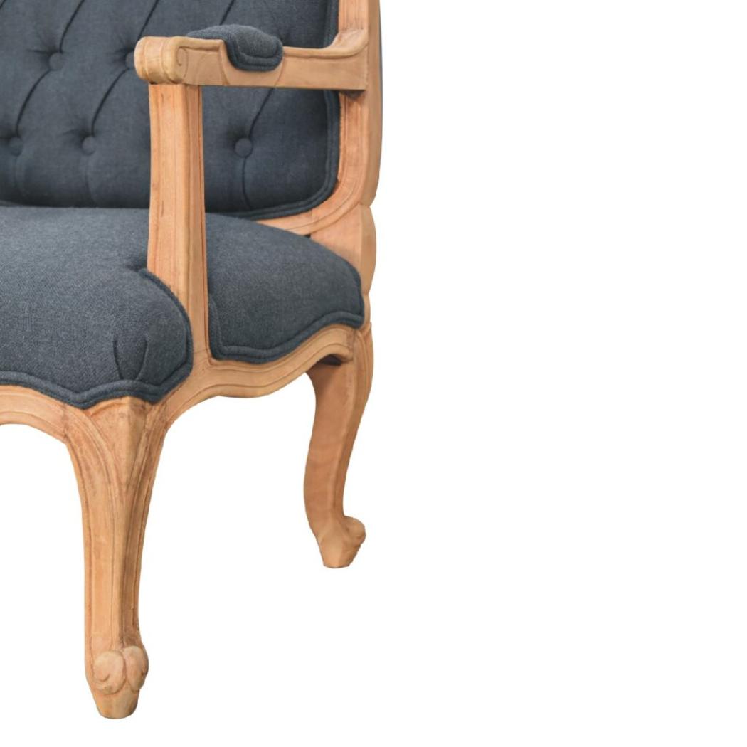 French-Style Accent Chair | Navy Blue Linen | Classic Upholstered Seating
