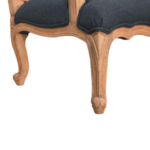 French-Style Accent Chair | Navy Blue Linen | Classic Upholstered Seating