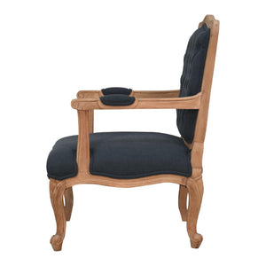 French-Style Accent Chair | Navy Blue Linen | Classic Upholstered Seating
