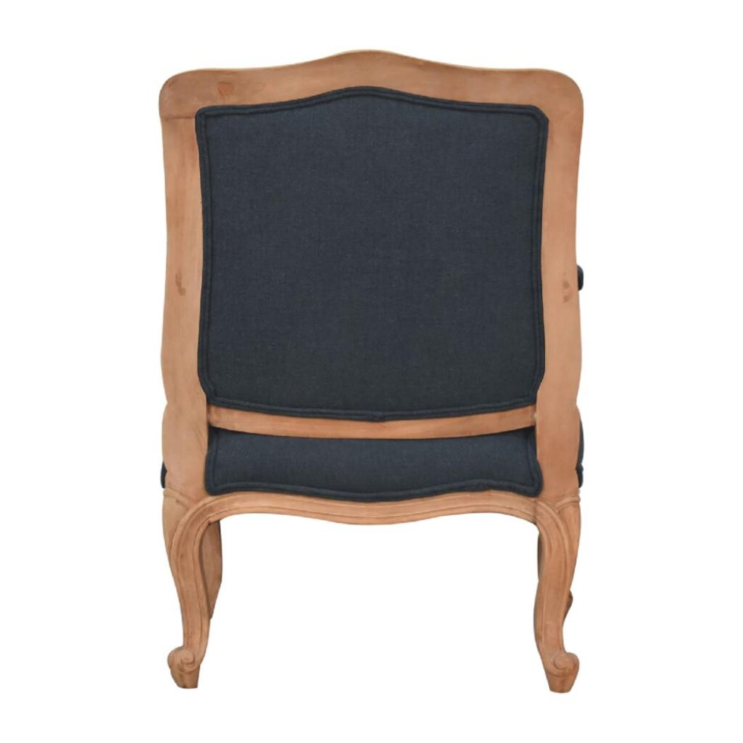 French-Style Accent Chair | Navy Blue Linen | Classic Upholstered Seating