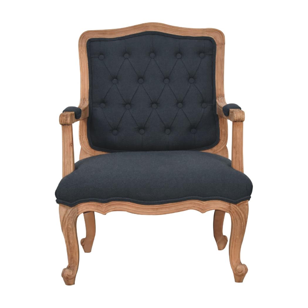 French-Style Accent Chair | Navy Blue Linen | Classic Upholstered Seating