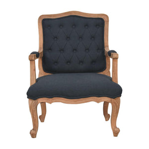 French-Style Accent Chair | Navy Blue Linen | Classic Upholstered Seating
