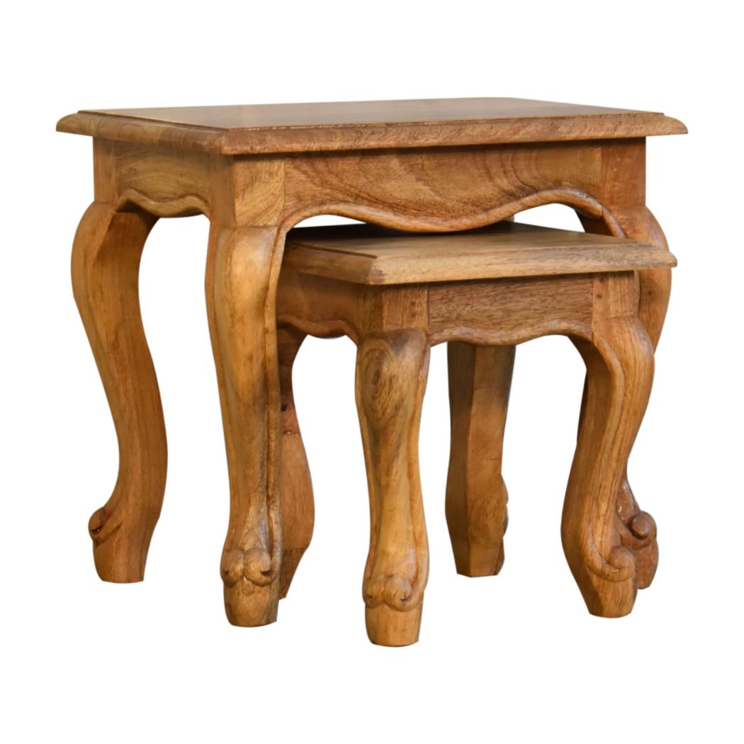 French-Style Stool Set | Oak-Inspired Finish | Coordinated Accent Seating