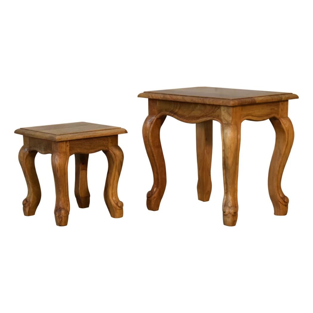 French-Style Stool Set | Oak-Inspired Finish | Coordinated Accent Seating