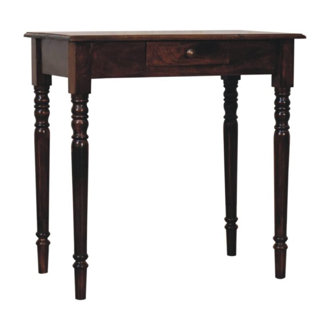 French Writing Desk | Solid Mango Wood | California Walnut Finish | 1 Drawer Home Office Desk