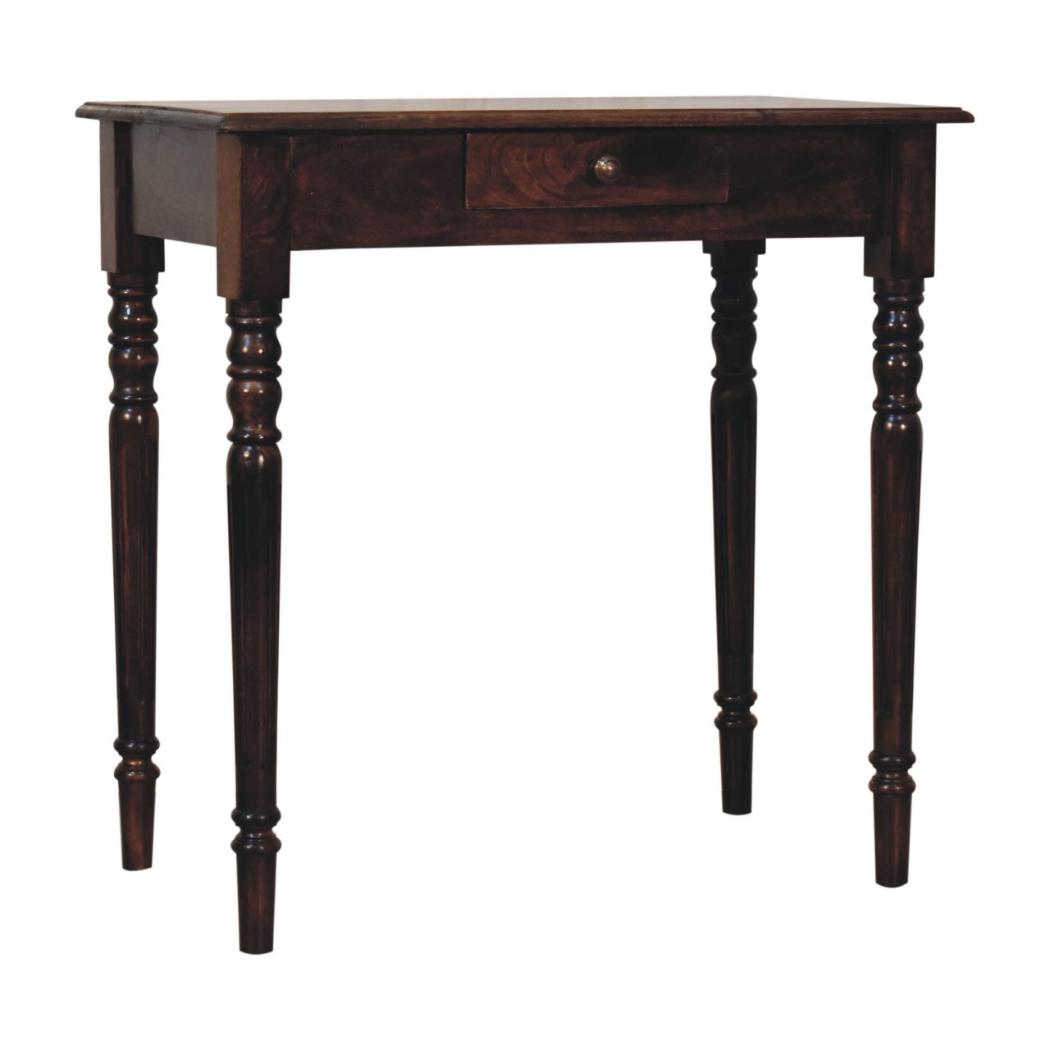 French Writing Desk | Solid Mango Wood | California Walnut Finish | 1 Drawer Home Office Desk