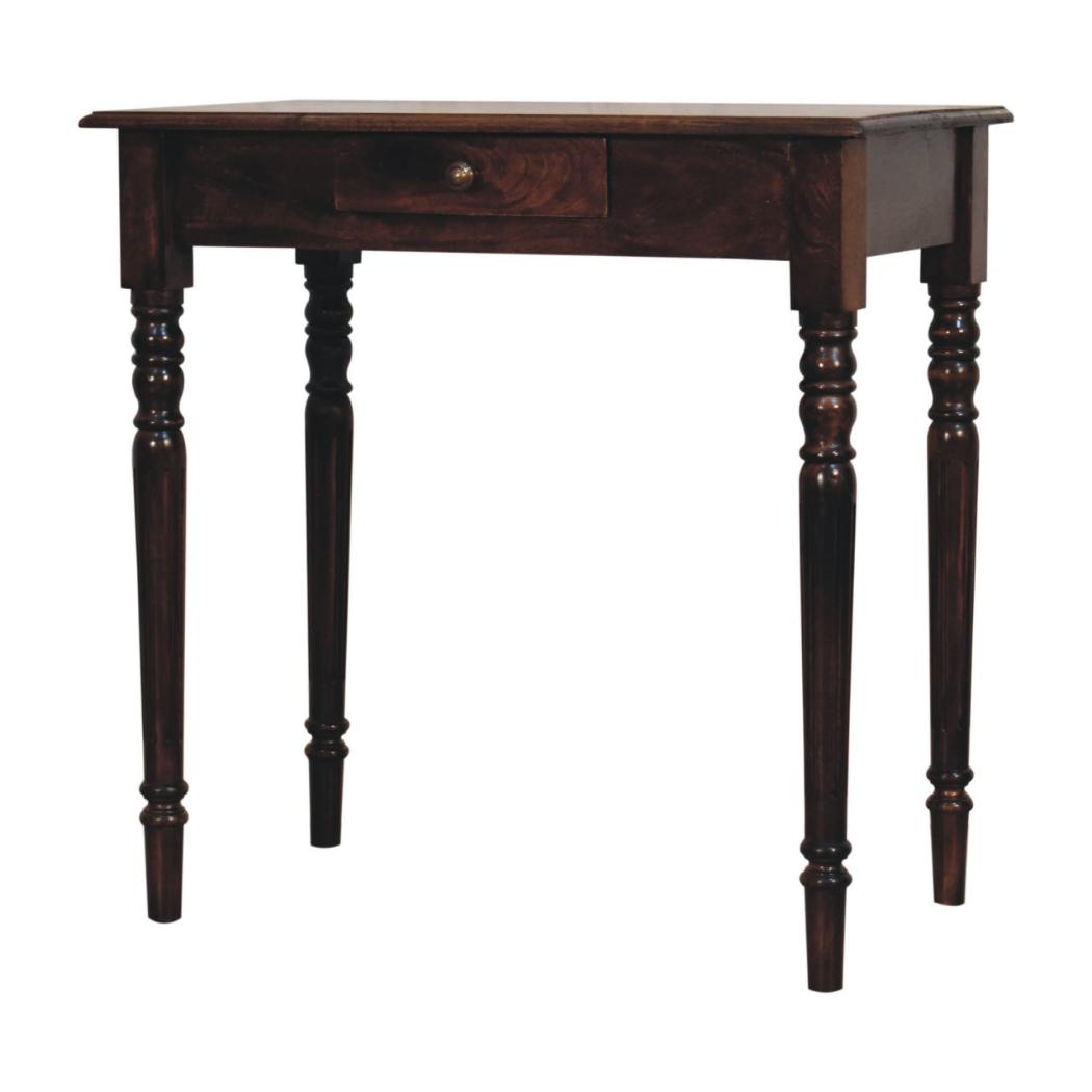 French Writing Desk | Solid Mango Wood | California Walnut Finish | 1 Drawer Home Office Desk