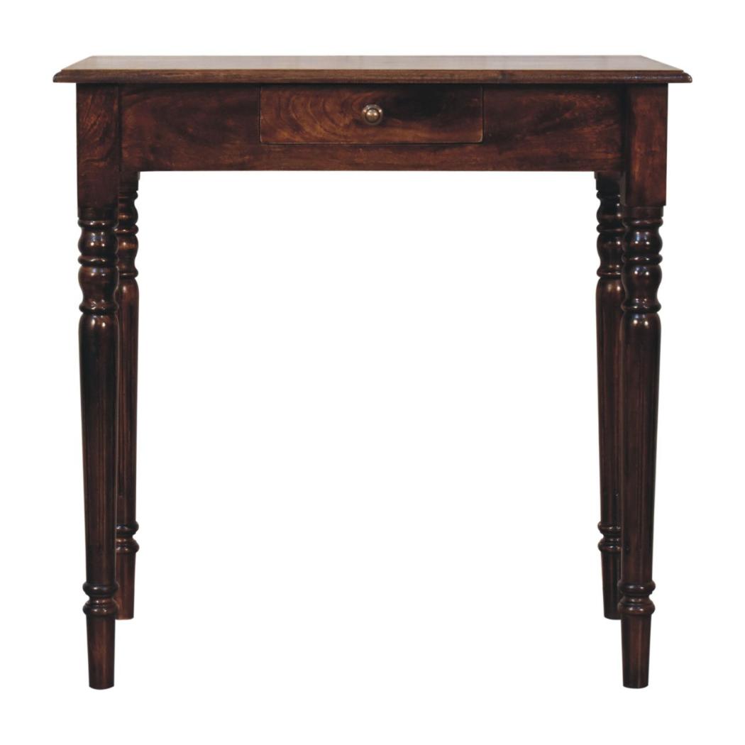 French Writing Desk | Solid Mango Wood | California Walnut Finish | 1 Drawer Home Office Desk