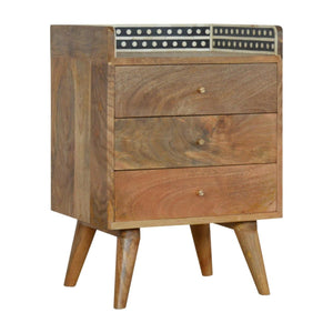 Gallery Back Bedside Table | Bone Inlay | Solid Mango Wood | Artisan Bedroom Storage