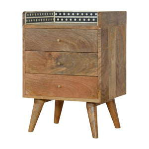 Gallery Back Bedside Table | Bone Inlay | Solid Mango Wood | Artisan Bedroom Storage