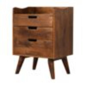 Gallery-Back Bedside Table | Chestnut Finish | Raised Edge Storage