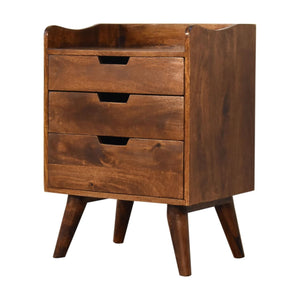 Gallery-Back Bedside Table | Chestnut Finish | Raised Edge Storage