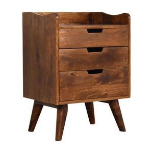 Gallery-Back Bedside Table | Chestnut Finish | Raised Edge Storage