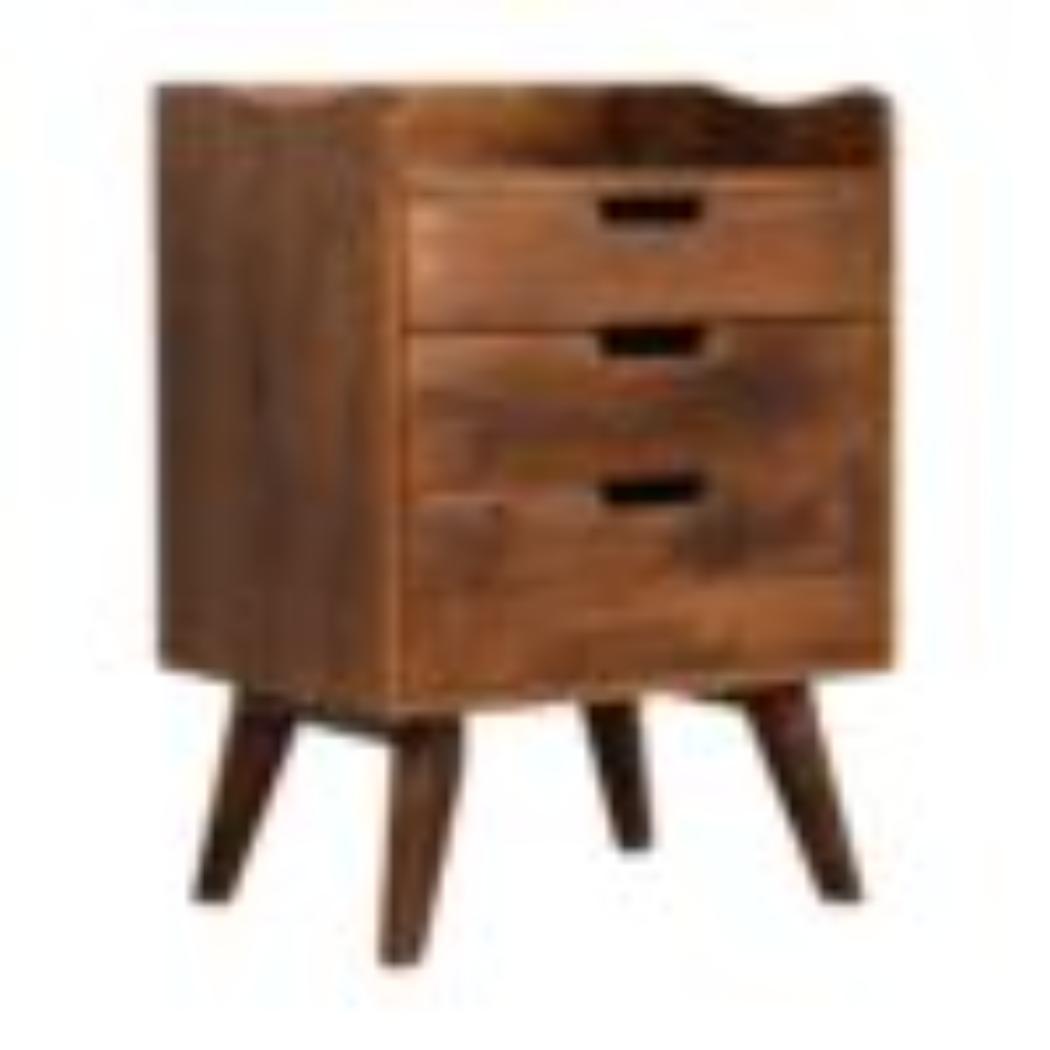 Gallery-Back Bedside Table | Chestnut Finish | Raised Edge Storage