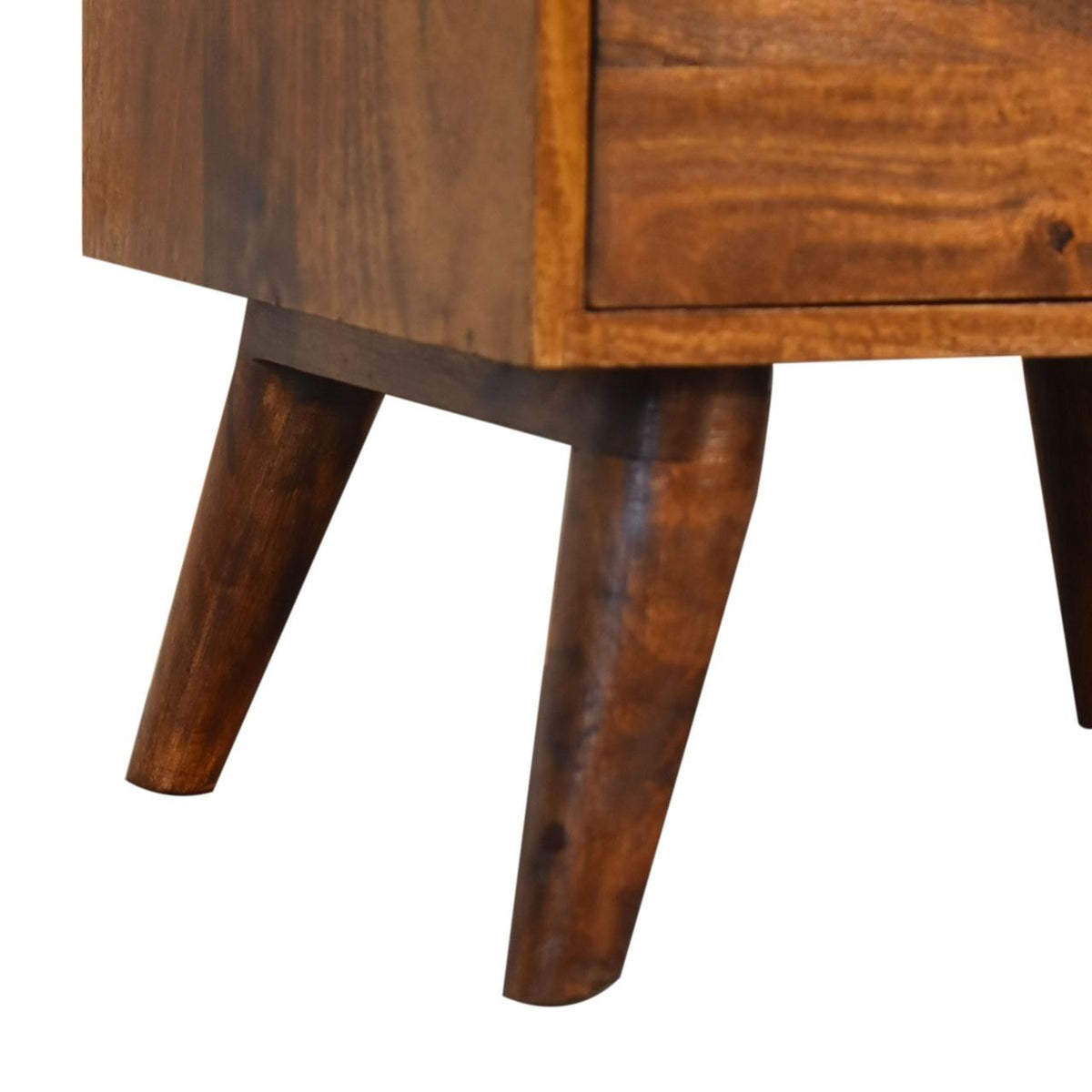 Gallery-Back Bedside Table | Chestnut Finish | Raised Edge Storage