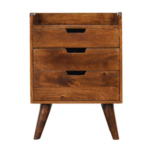 Gallery-Back Bedside Table | Chestnut Finish | Raised Edge Storage